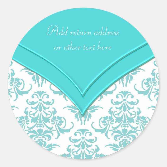 Teal Blue White Classic Round Sticker | Zazzle