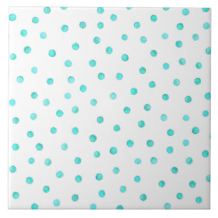 Teal Blue White Confetti Dots Pattern Ceramic Tile