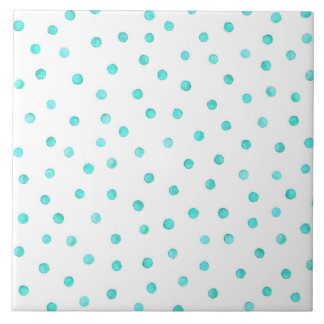 Teal Blue White Confetti Dots Pattern Ceramic Tile