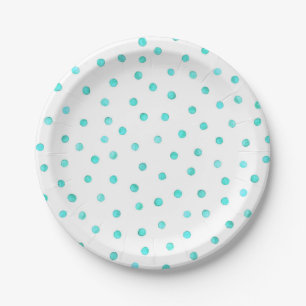 Teal Blue White Confetti Dots Pattern Paper Plates