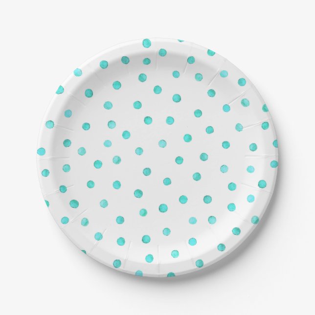 Teal Blue White Confetti Dots Pattern Paper Plates (Front)