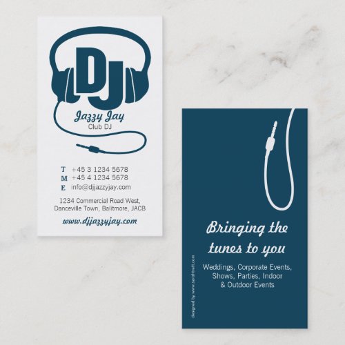 teal blue &amp; white DJ promoter business card