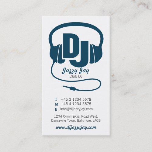 teal blue  white DJ promoter business card