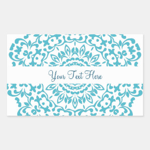 Teal Blue White Elegant Classy Lace Perxonalized Rectangular Sticker
