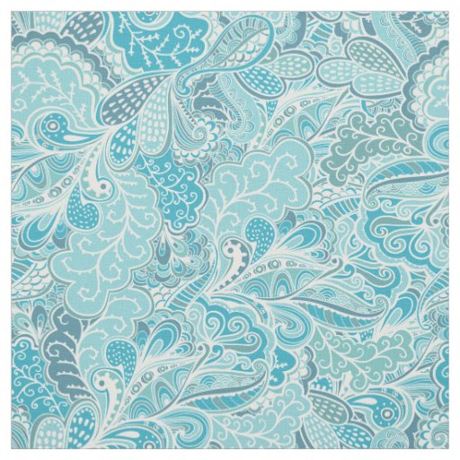 Teal Blue White Elegant Paisley Pattern Fabric | Zazzle