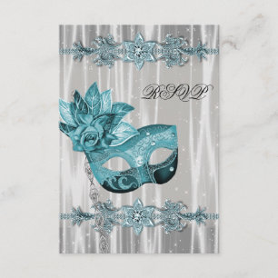 Teal Blue White Masquerade Party RSVP