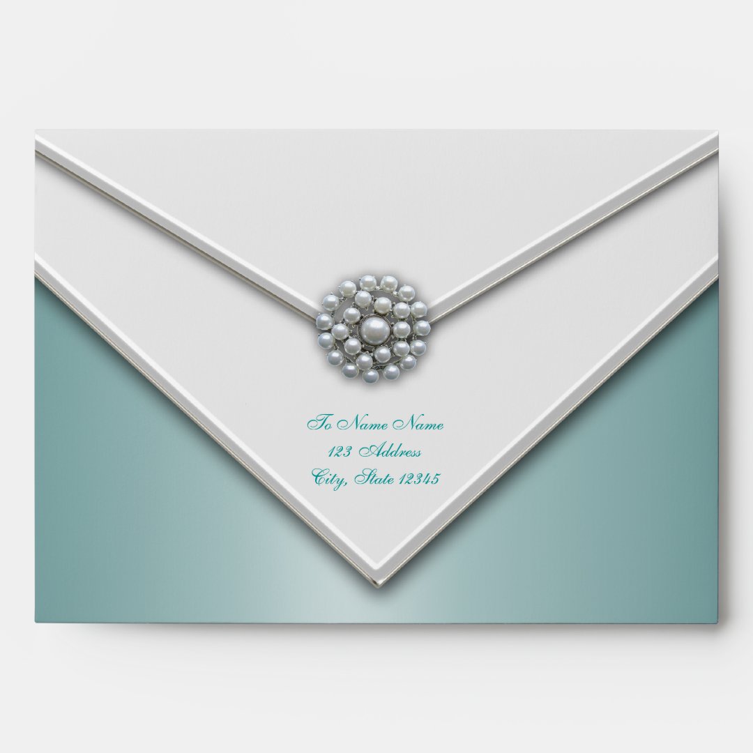 Teal Blue White Pearl Teal Blue Envelopes Zazzle