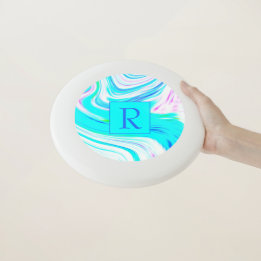 Teal Blue White Pink Waves Abstract Monograms Wham-O Frisbee