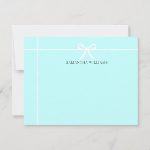 Teal Blue White Ribbon Bow Classic Elegant Simple Note Card