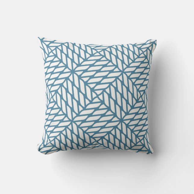 Teal Blue White Rope Knot Fishnet Coastal Outdoor Pillow (Front)