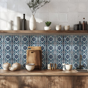 Teal Blue White Rustic Azulejo Mediterranean  Ceramic Tile