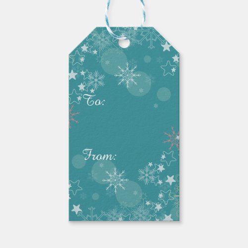 Teal Blue White Snowflakes Gift Tags