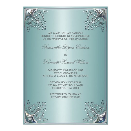 Teal Blue White Wedding Invitations | Zazzle.com