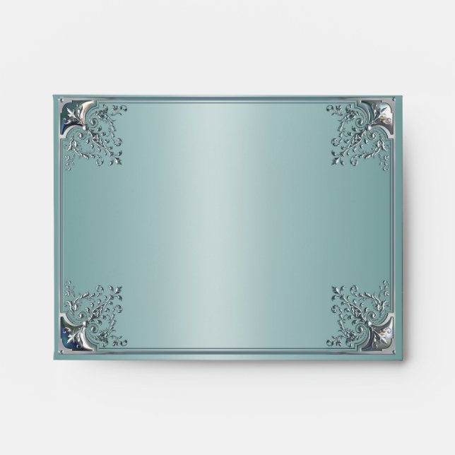 Teal Blue White Wedding Invitations Envelope (Front)