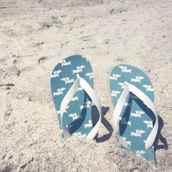 Teal Blue Wiener Dog Flip Flop Shoes by Smoothe1 at Zazzle
