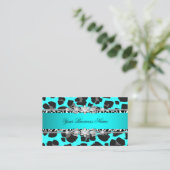 Teal Blue Wild Animal Black Jewel Look Image Business Card (Standing Front)