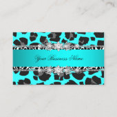 Teal Blue Wild Animal Black Jewel Look Image Business Card (Front)