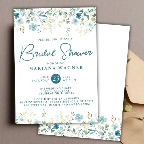 Teal Blue Wildflowers Bridal Shower Invitation