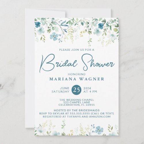 Teal Blue Wildflowers Bridal Shower Invitation