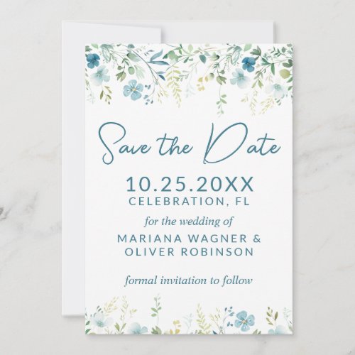 Teal Blue Wildflowers Save the Date Card