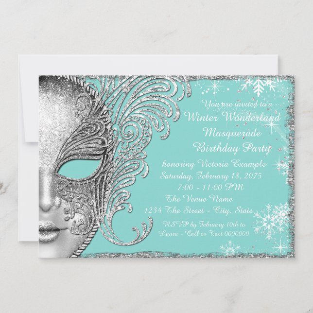 Teal Blue Winter Wonderland Birthday Party Invitation (Front)