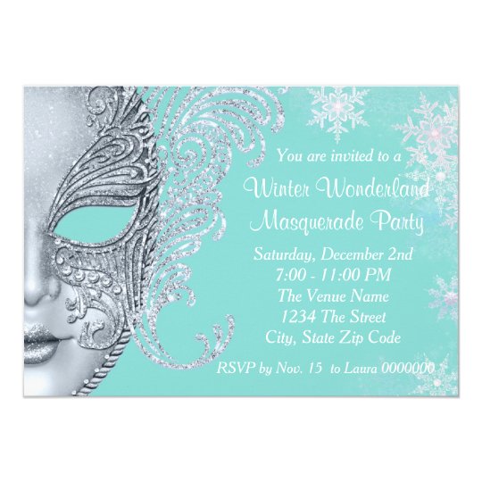 teal blue winter wonderland masquerade party invitation winter party invite template