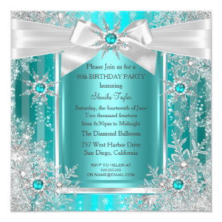 Teal Blue Winter Wonderland Snowflake Silver Bow Card