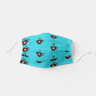 Teal blue with Cute Brown coffee cups Adult Cloth Face Mask