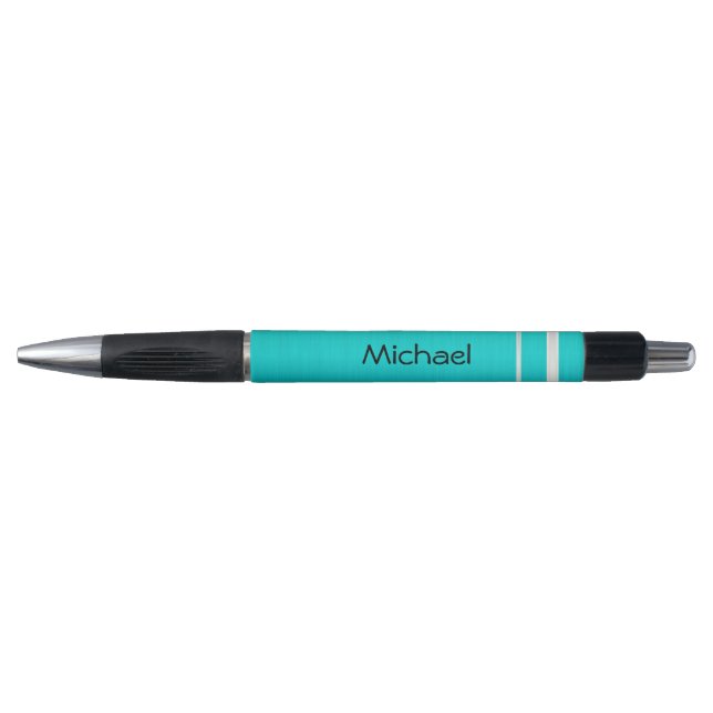 Teal Blue with Silver Stripes | Personalize Pen (Front)
