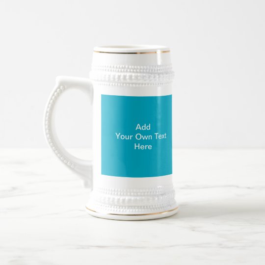 Teal Blue with White Custom Text. Beer Stein