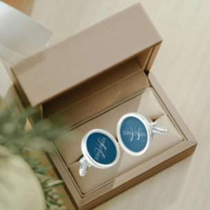 Teal Blue with White Stylized Monogram Cufflinks