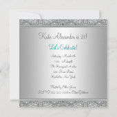 Teal Blue Womans 21st Birthday Party Invitation (Back)