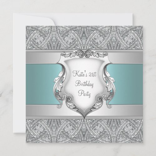 Teal Blue Womans 21st Birthday Party Personalized Invitations