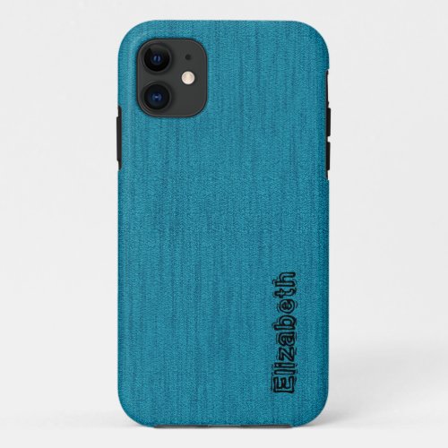 Teal Blue Wood Grain Monogram iPhone 11 Case