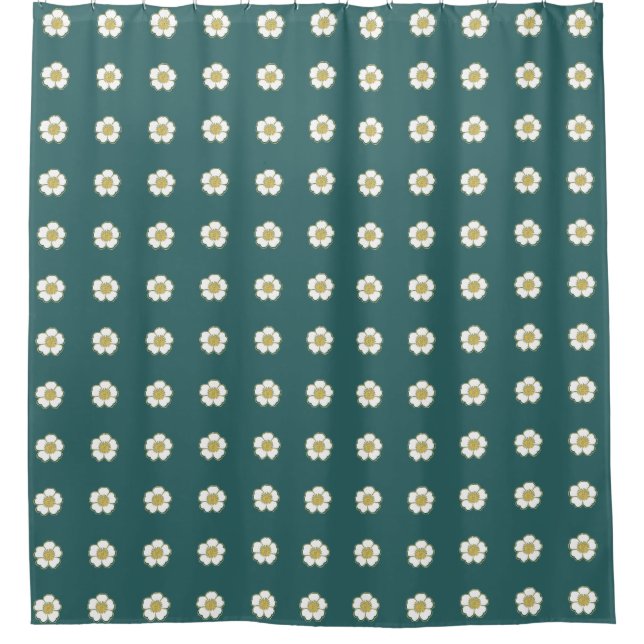 teal blue yellow and white Buttercup Flowers Shower Curtain (Front)