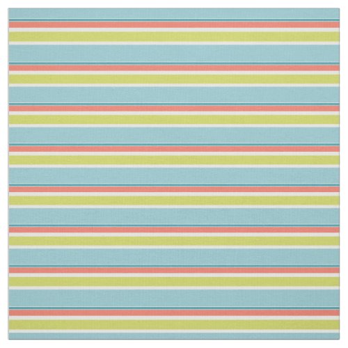 Teal Blue Yellow Green Coral Red Stripes Pattern Fabric