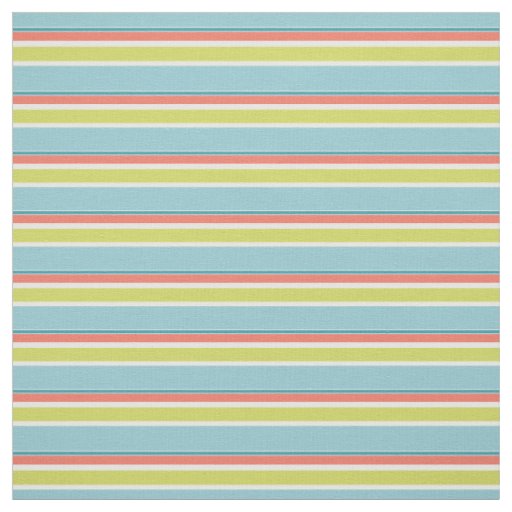Teal Blue Yellow Green Coral Red Stripes Pattern Fabric