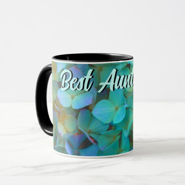 Teal blue yellow pink hydrangeas flowers best aunt mug (Front Left)