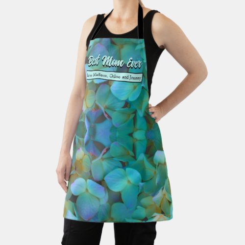 Teal blue yellow pink hydrangeas flowers best mom apron