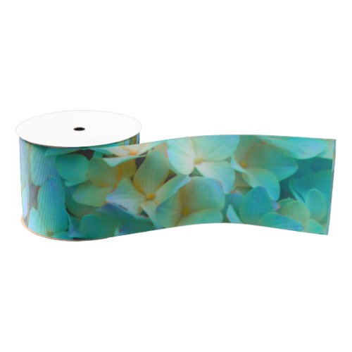 Teal blue yellow pink hydrangeas flowers floral grosgrain ribbon