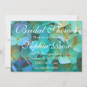 Teal blue yellow pink hydrangeas flowers floral invitation