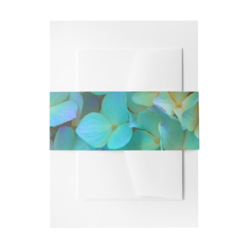 Teal blue yellow pink hydrangeas flowers floral invitation belly band