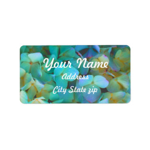 Teal blue yellow pink hydrangeas flowers floral label