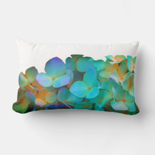 Teal blue yellow pink hydrangeas flowers floral lumbar pillow