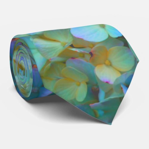 Teal blue yellow pink hydrangeas flowers floral neck tie