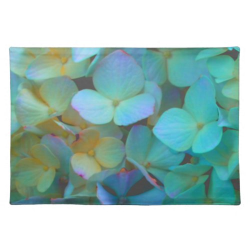 Teal blue yellow pink hydrangeas flowers floral placemat