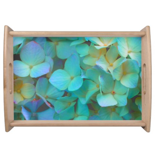 Teal blue yellow pink hydrangeas flowers floral serving tray