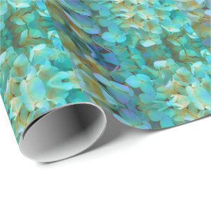 Teal blue yellow pink hydrangeas flowers floral wrapping paper