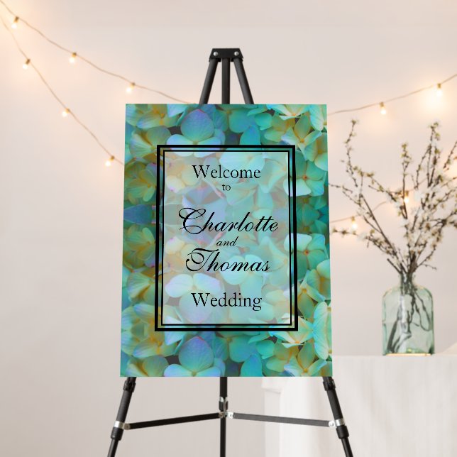 Teal blue yellow pink hydrangeas flowers foam board (In Situ (Stand))