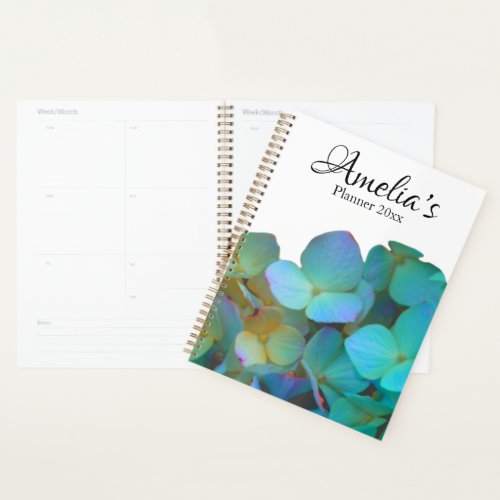 Teal blue yellow pink hydrangeas flowers for her planner